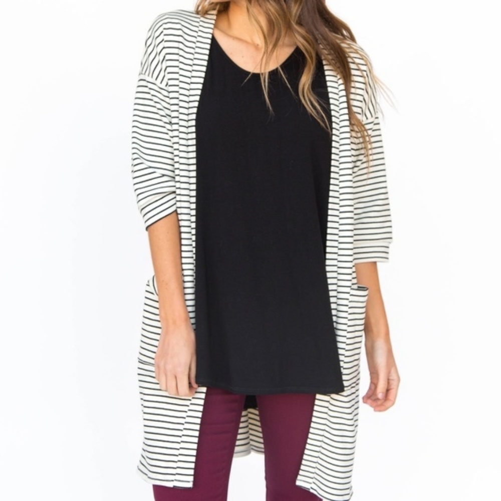 Agnes & Dora Forever Cardi Ivory Black Pin stripes